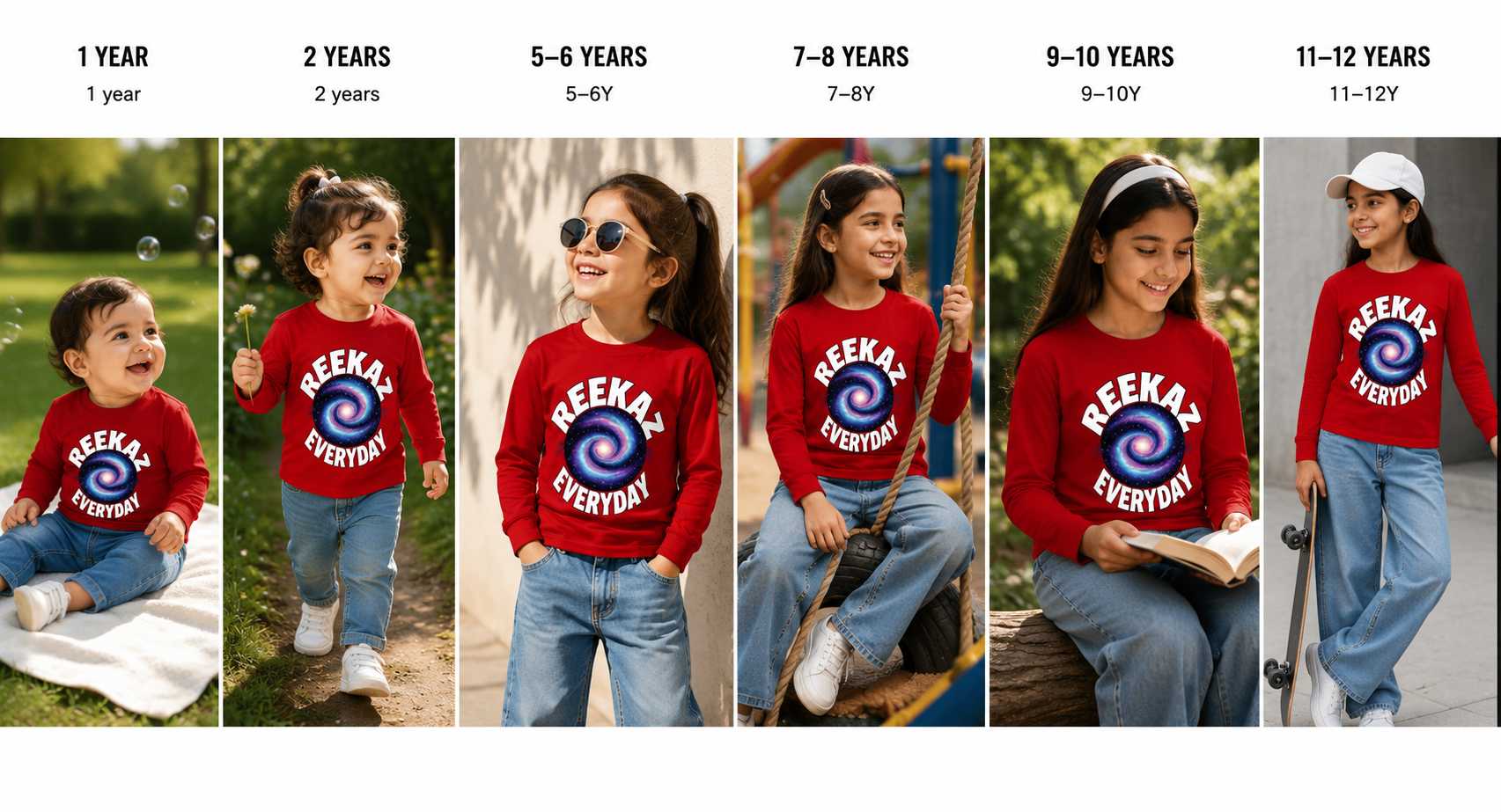 Reekaz Everyday Galaxy Girls Long Sleeve T-Shirt - Red | Graphic Cotton Tee