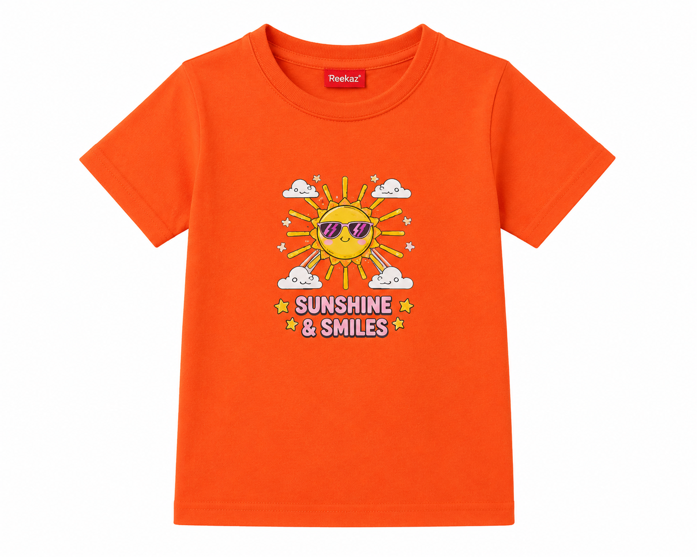 Sunshine & Smiles Girls Graphic T-Shirt - Orange | Soft Cotton Short Sleeve Tee