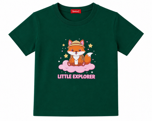 Little Explorer Girls Graphic T-Shirt - Green | Soft Cotton Short Sleeve Tee
