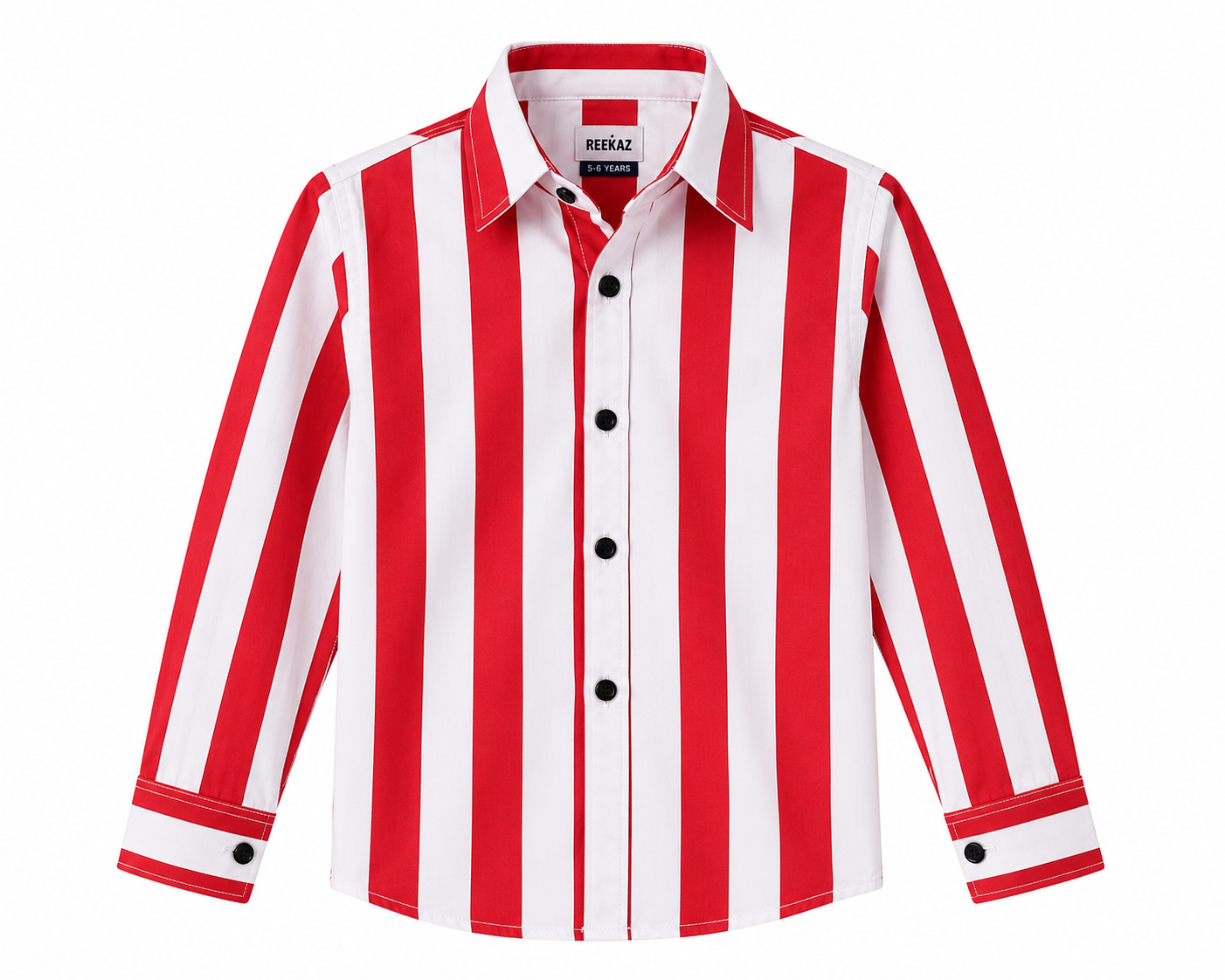 Reekaz Boys Red & White Striped Full Sleeve Button-Up Shirt | Smart Casual Cotton Shirt