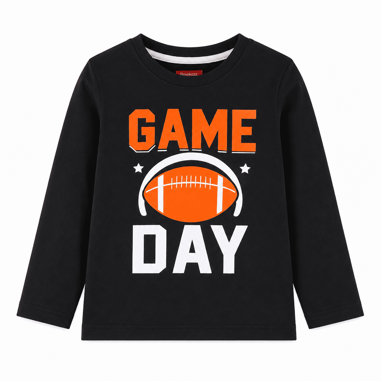 Reekaz Boys Black "Game Day" Full Sleeve Cotton T-Shirt | Kids Sports Graphic Tee (1-12 Years)
