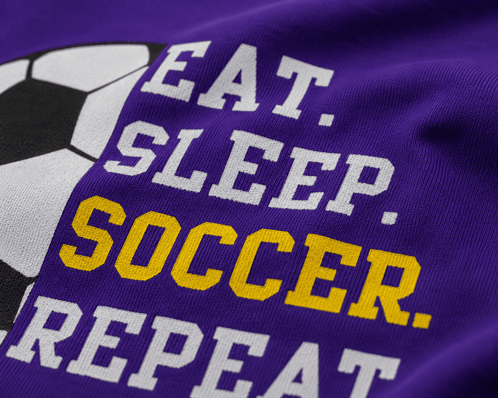 Reekaz Kids Purple "Eat. Sleep. Soccer. Repeat." Graphic T-Shirt – Soft Cotton Half Sleeves | Boys 1–12 Years