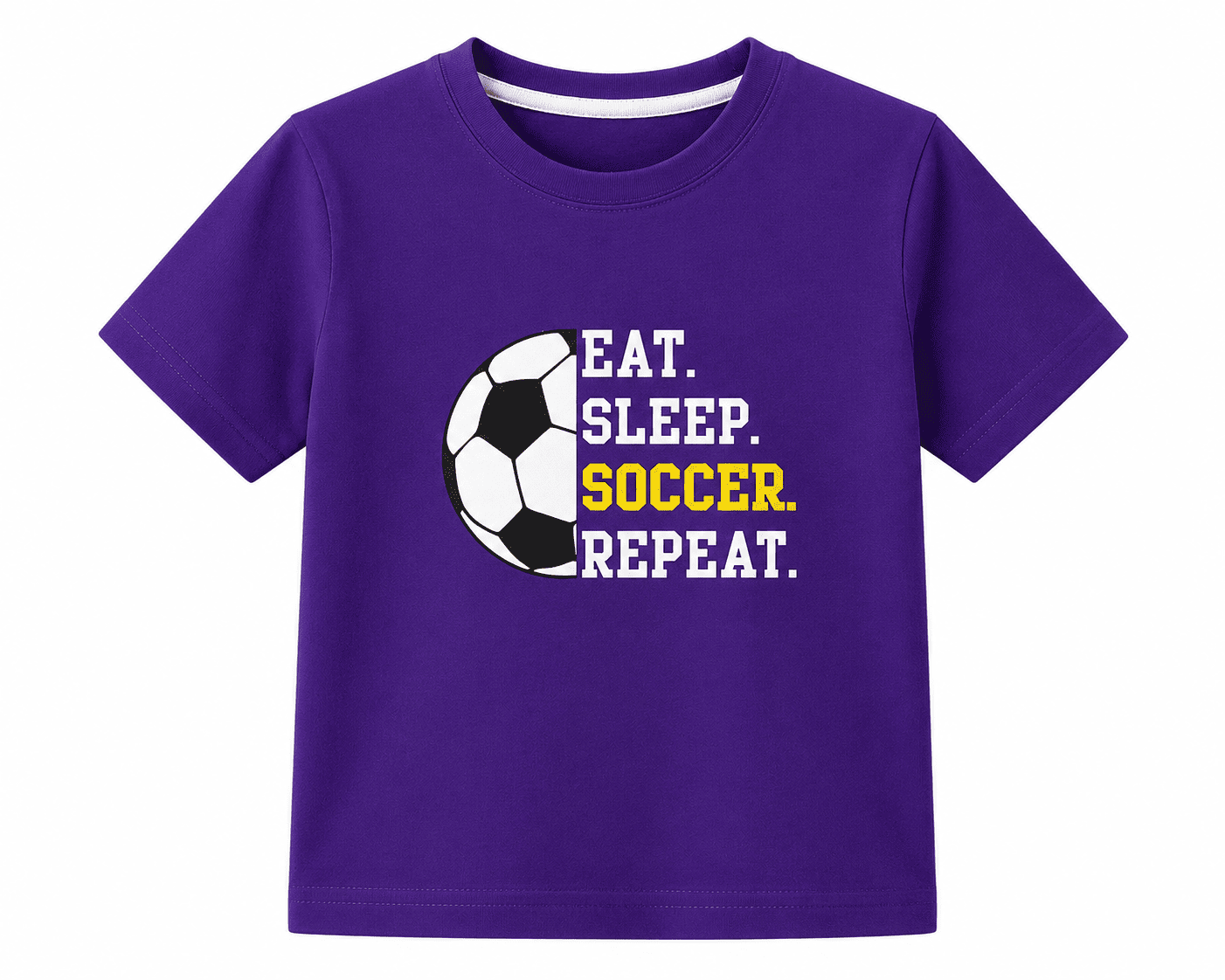 Reekaz Kids Purple "Eat. Sleep. Soccer. Repeat." Graphic T-Shirt – Soft Cotton Half Sleeves | Boys 1–12 Years