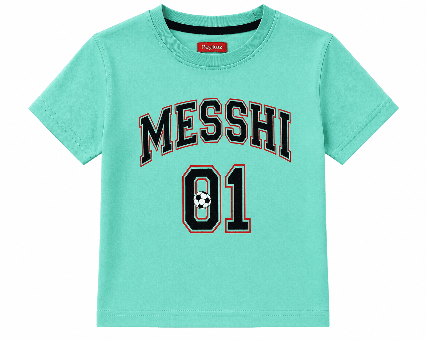 Boys Mint Green "MESSHI 01" Soccer Graphic T-Shirt | Soft Cotton Half Sleeves | Kids Casual Tee (1-12 Years)