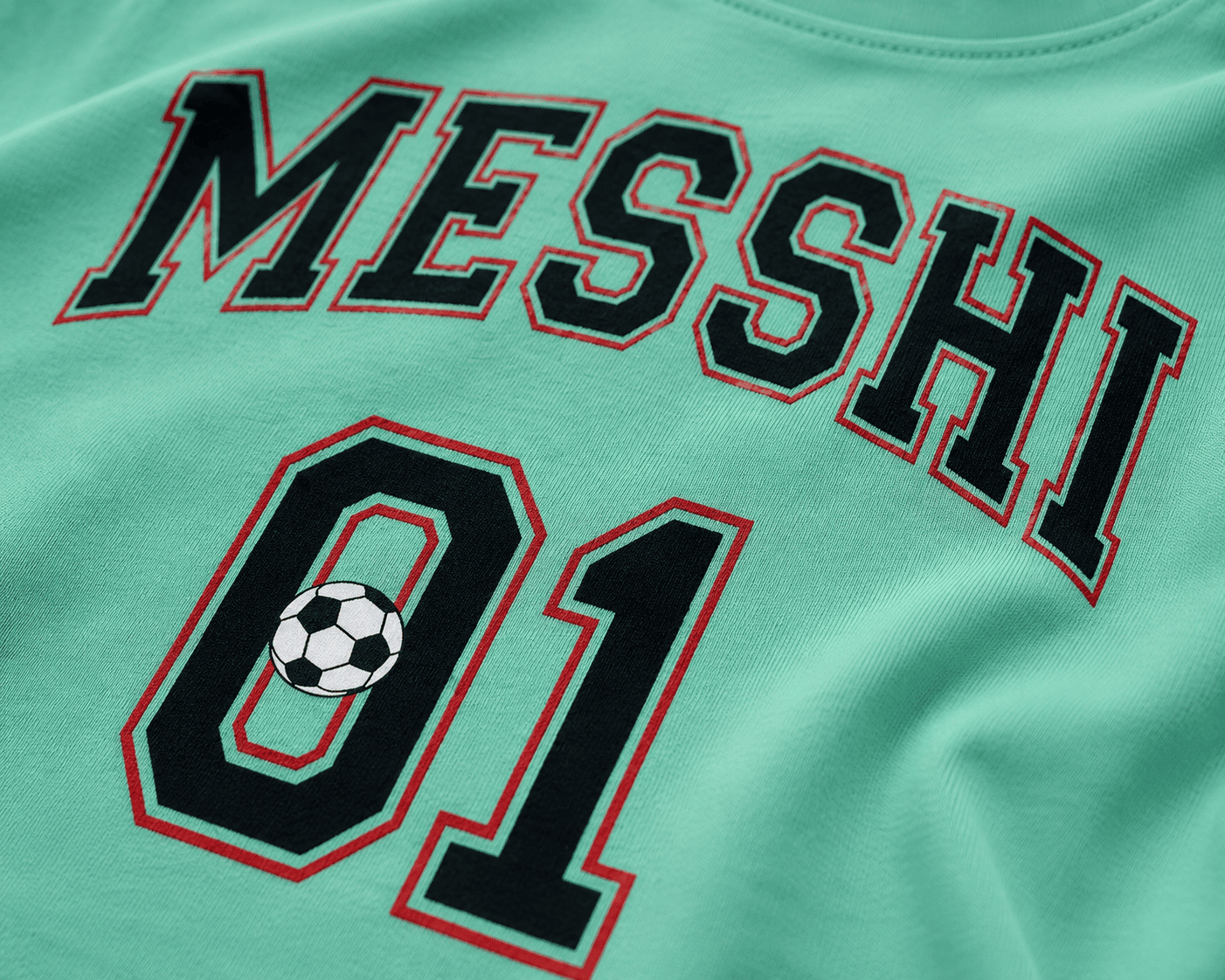 Boys Mint Green "MESSHI 01" Soccer Graphic T-Shirt | Soft Cotton Half Sleeves | Kids Casual Tee (1-12 Years)