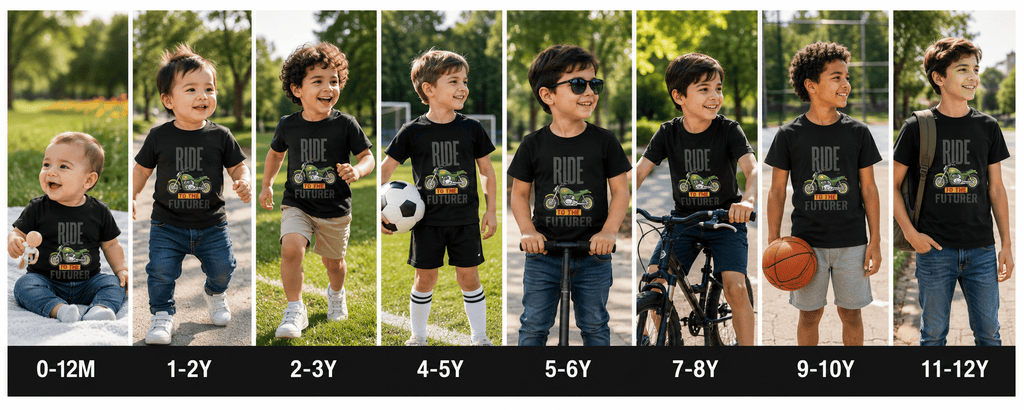 Reekaz Boys Black Motorcycle Graphic T-Shirt – Ride to the Future – Soft Cotton Half Sleeves (1–12 Years)