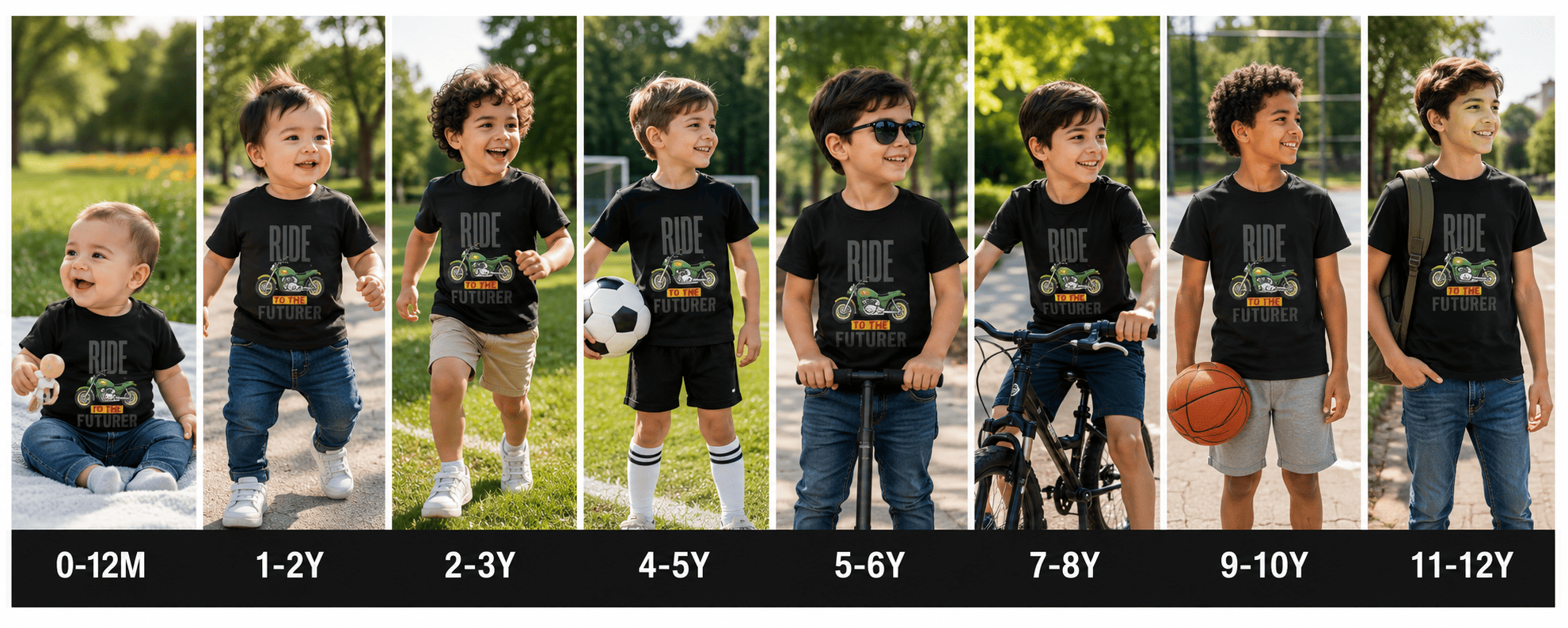 Reekaz Boys Black Motorcycle Graphic T-Shirt – Ride to the Future – Soft Cotton Half Sleeves (1–12 Years)