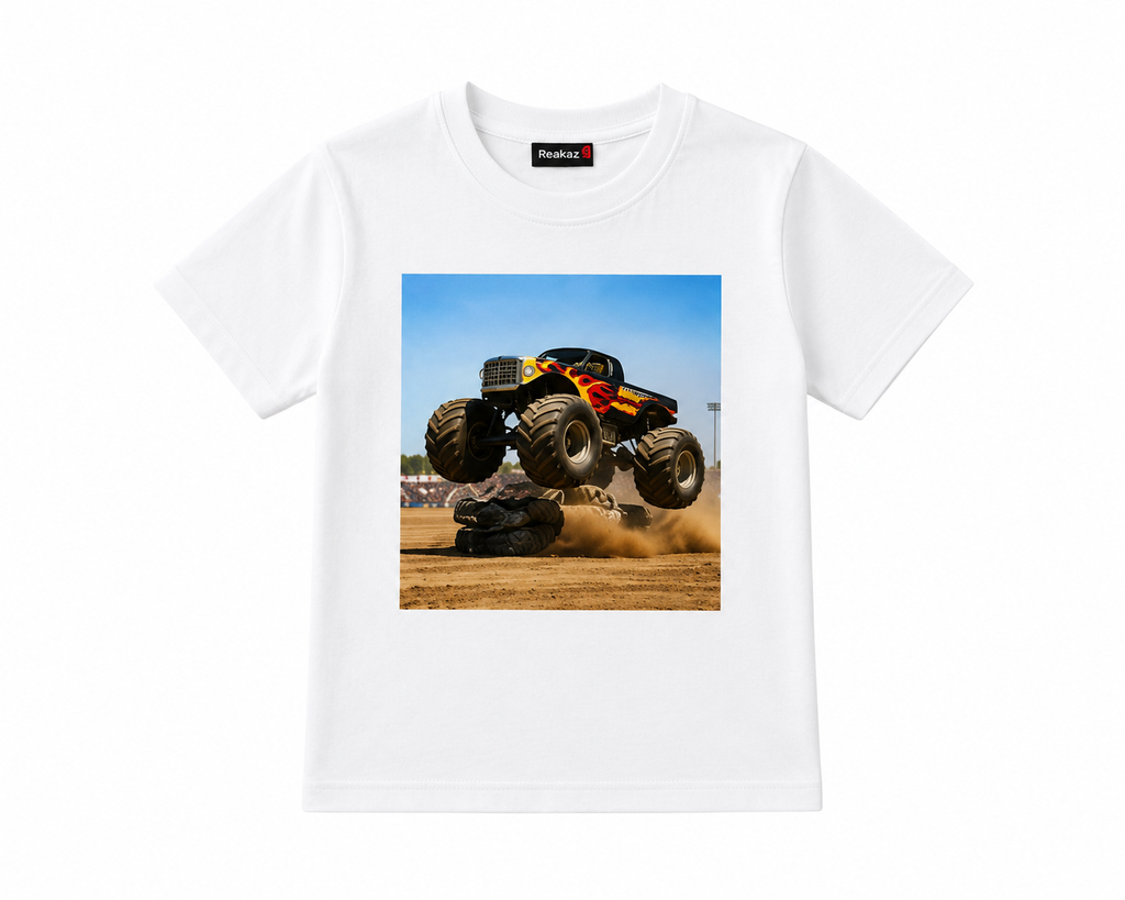 Reekaz Monster Truck Boys Graphic T-Shirt | Soft Cotton Short Sleeve Tee
