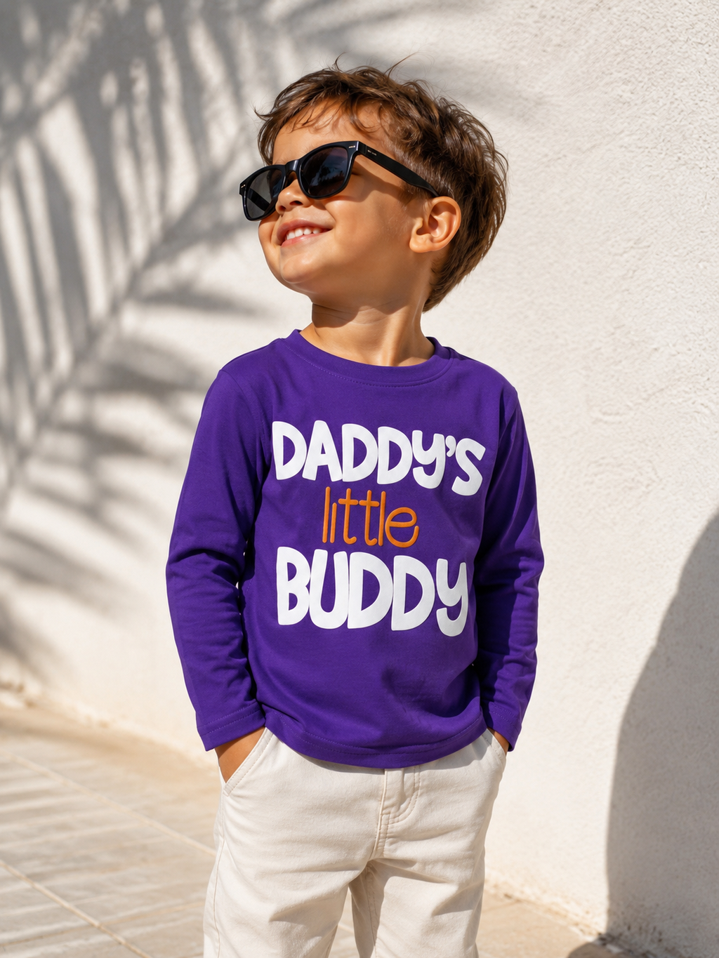 Daddy's Little Buddy Boys Long Sleeve Graphic T-Shirt - Purple | Soft Cotton Tee