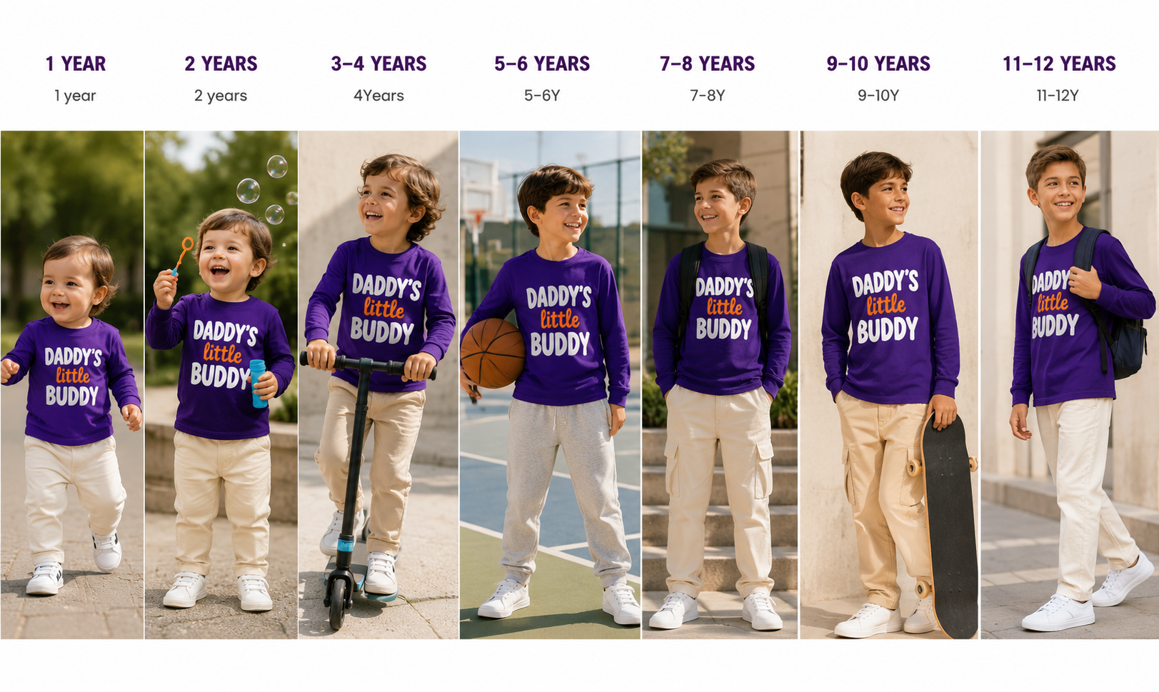 Daddy's Little Buddy Boys Long Sleeve Graphic T-Shirt - Purple | Soft Cotton Tee