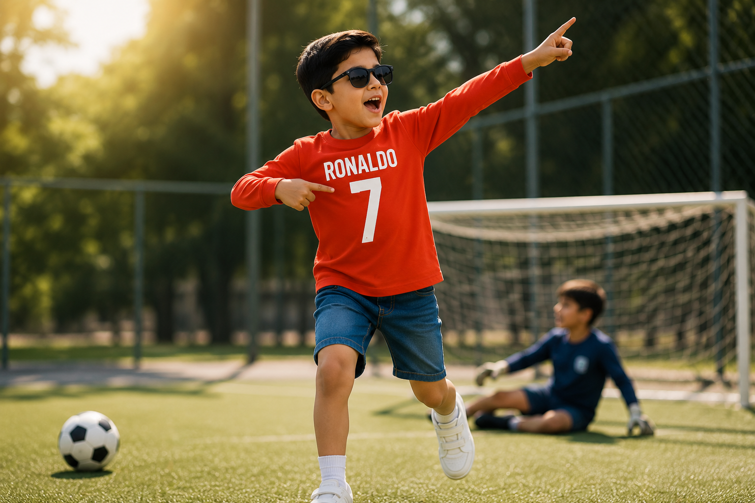 Ronaldo 7 Red Long Sleeve T-Shirt for Boys | Reekaz Kids Soccer Jersey Style | 1-12 Years