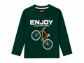 Reekaz Boys Dark Green Long Sleeve Bicycle Graphic T-Shirt – Enjoy Every Moment Happily