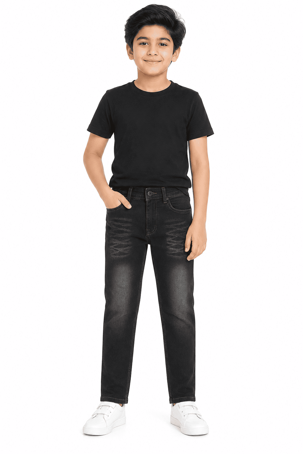 Reekaz Boys Black Denim Jeans – Slim Fit Casual Full-Length Pant