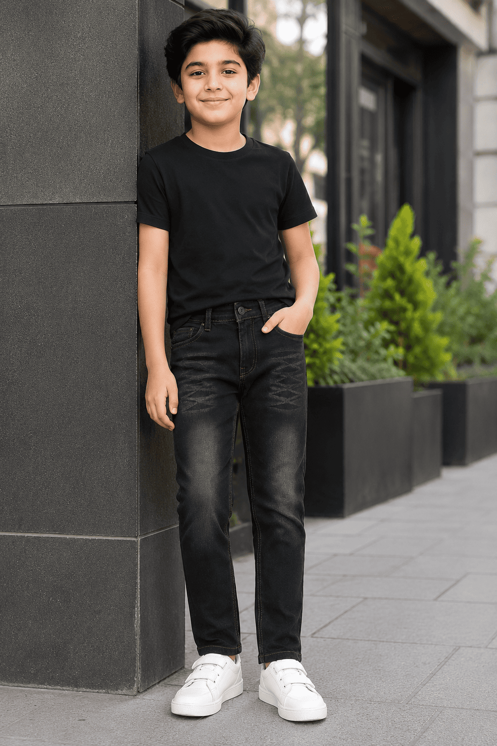 Reekaz Boys Black Denim Jeans – Slim Fit Casual Full-Length Pant