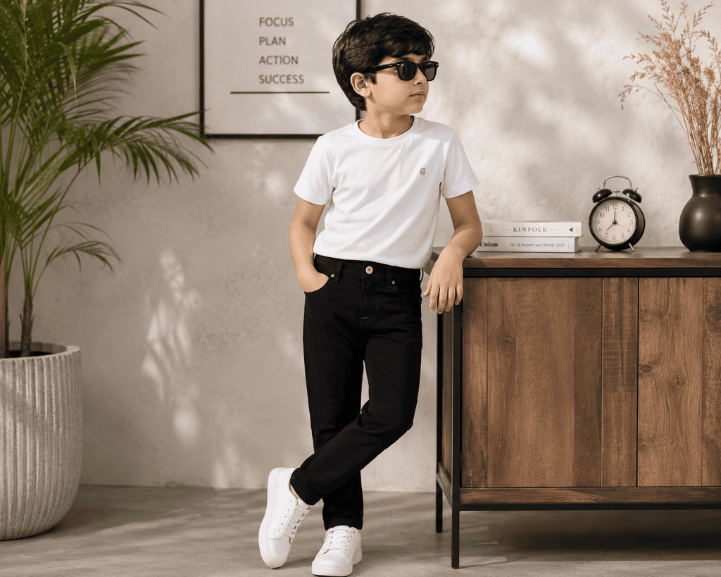 Reekaz Boys Black Denim Jeans – Classic Everyday Full-Length Pant