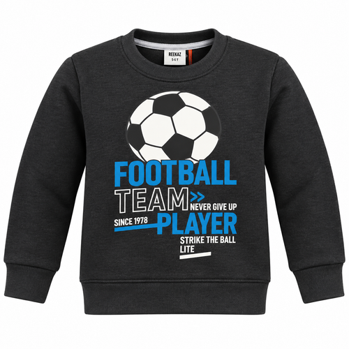 Boys Charcoal Football Team Player Printed Full Sleeve Winter Sweatshirt