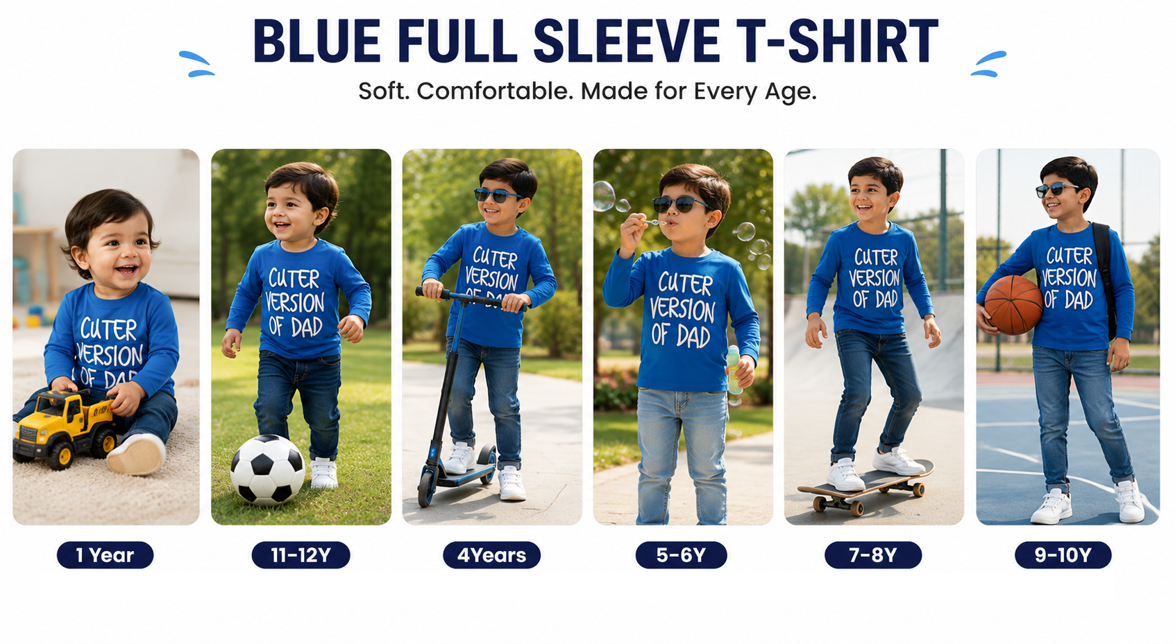 Cuter Version of Dad Blue Long Sleeve T-Shirt for Boys | Reekaz Kids 3D Lettering | 1-12 Years