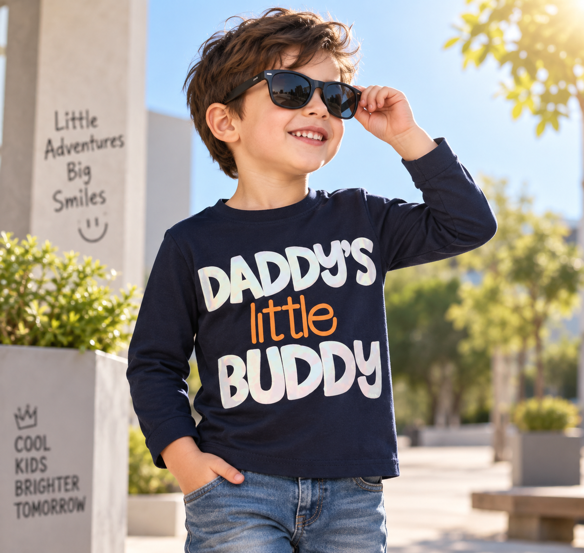 Daddy's Little Buddy Navy Blue Long Sleeve T-Shirt for Boys | Reekaz Kids Fashion | 1-12 Years