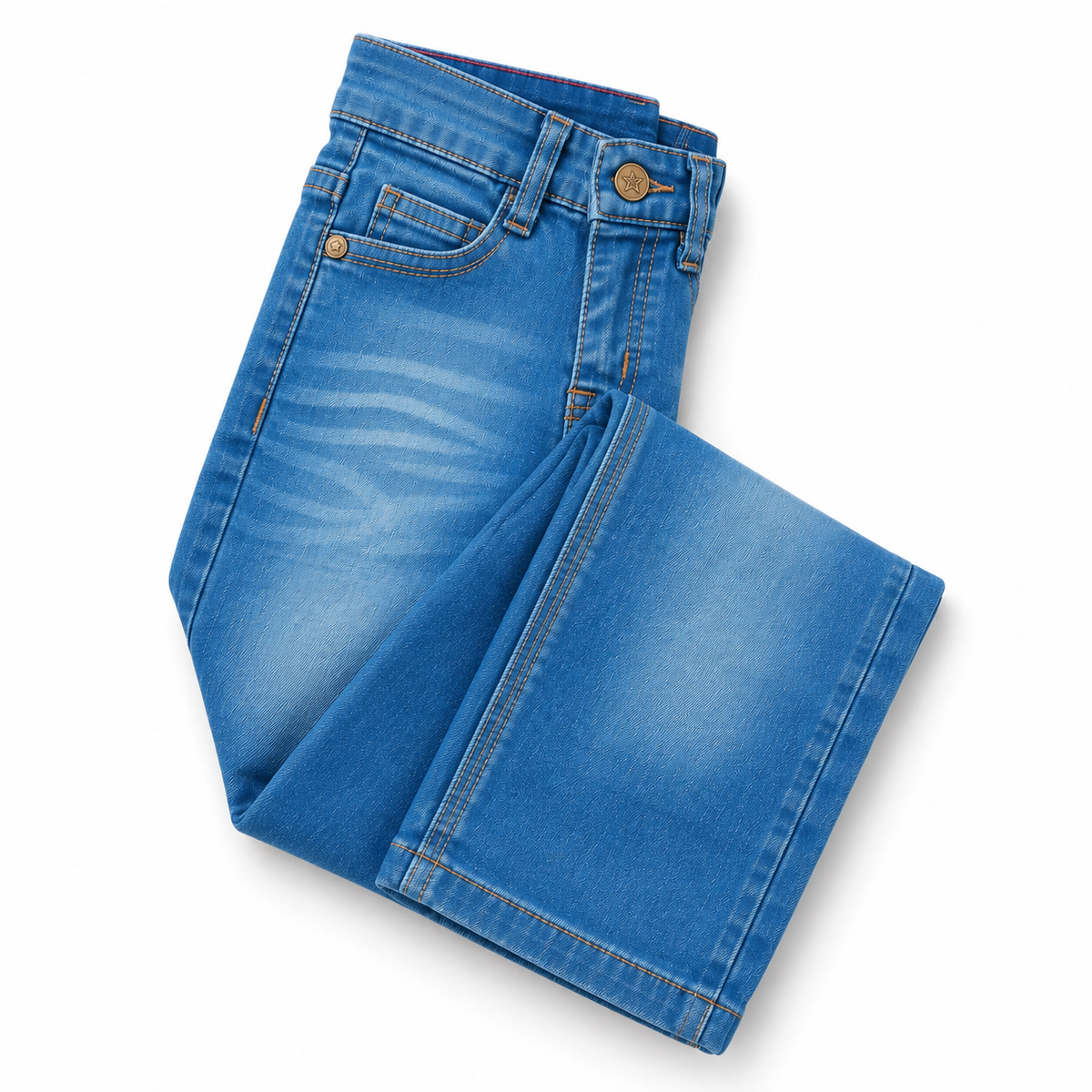 Boys Light Blue Washed Denim Jeans with Contrast Stitching