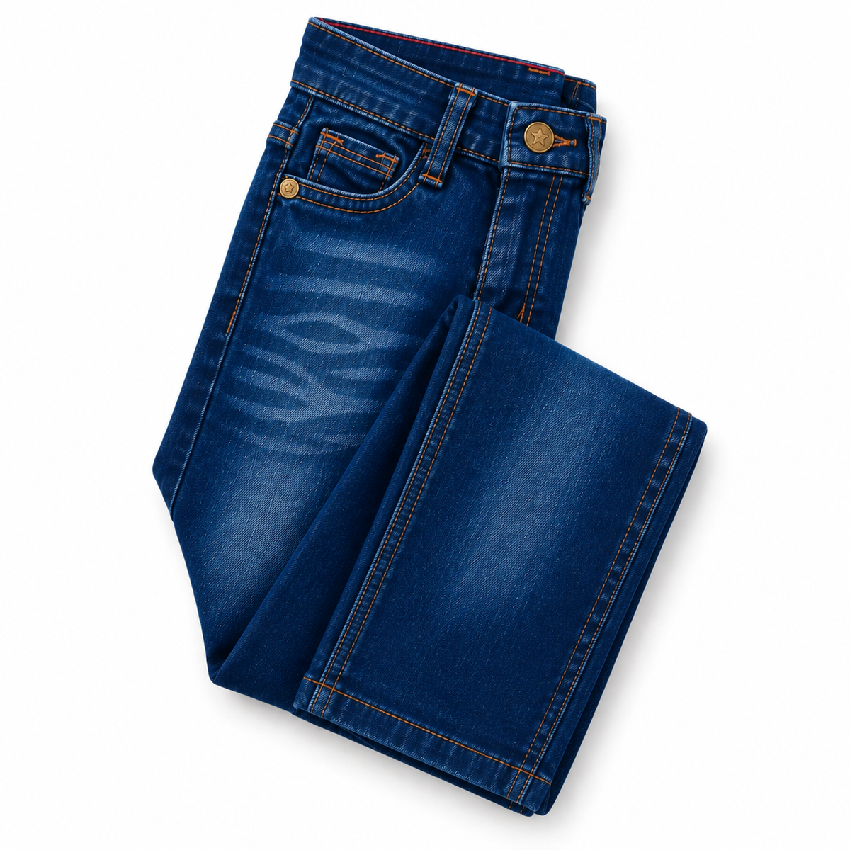 Boys Dark Blue Faded Regular Fit Denim Jeans with Contrast Stitching