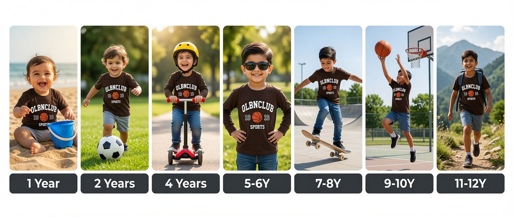 Kids Dark Brown Long Sleeve Basketball T-Shirt - OLBNCLUB Sports Graphic | 1-12 Years
