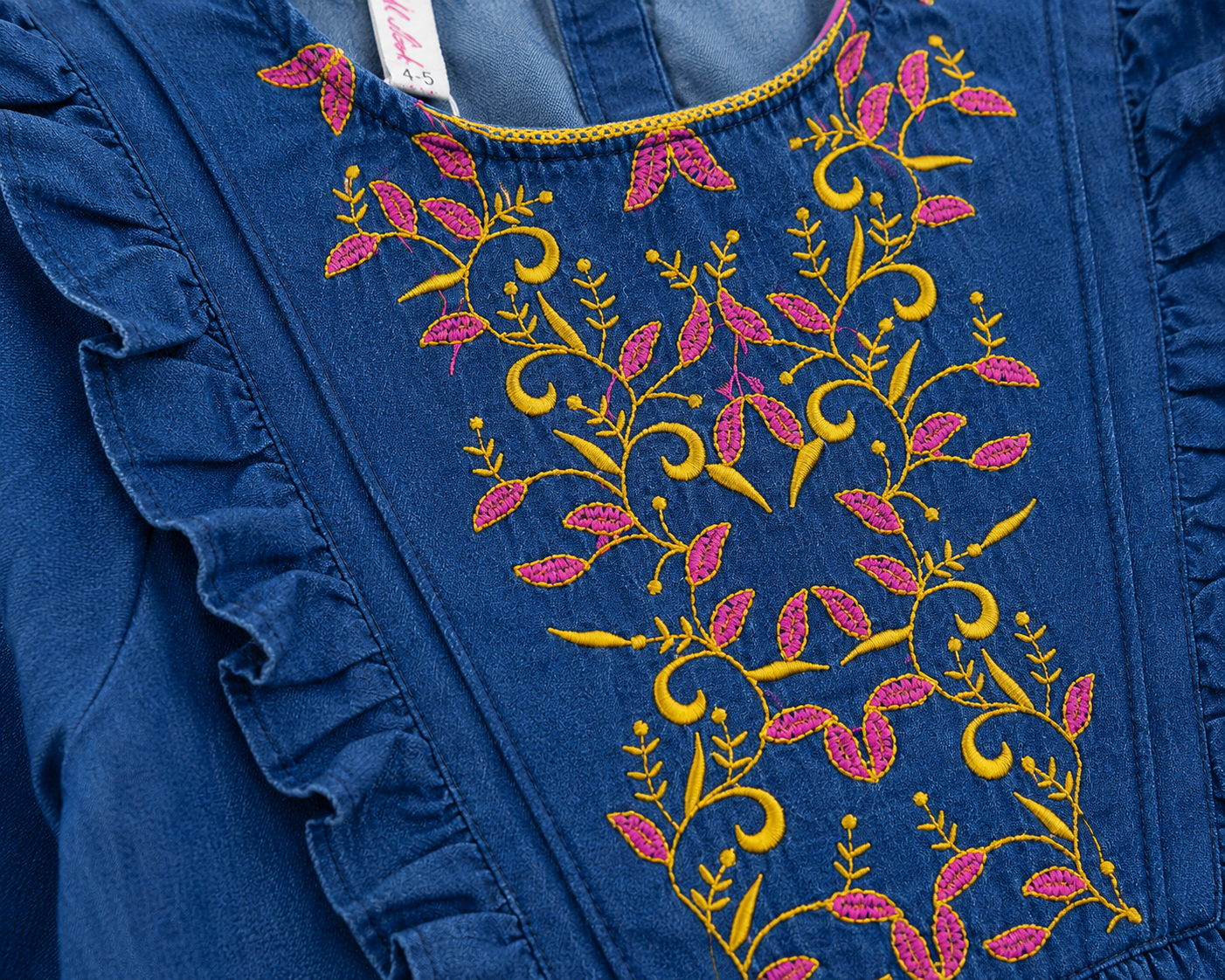 Reekaz Girls Embroidered Denim Kurta – Soft Cotton Casual Ethnic Top | Blue | Ages 4–14 Years