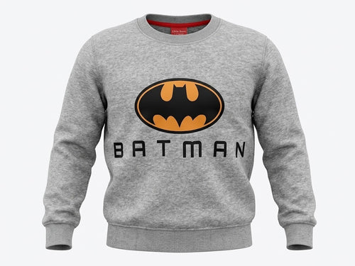 Boys Grey Superhero Bat Logo Printed Full Sleeve Winter Sweatshirt