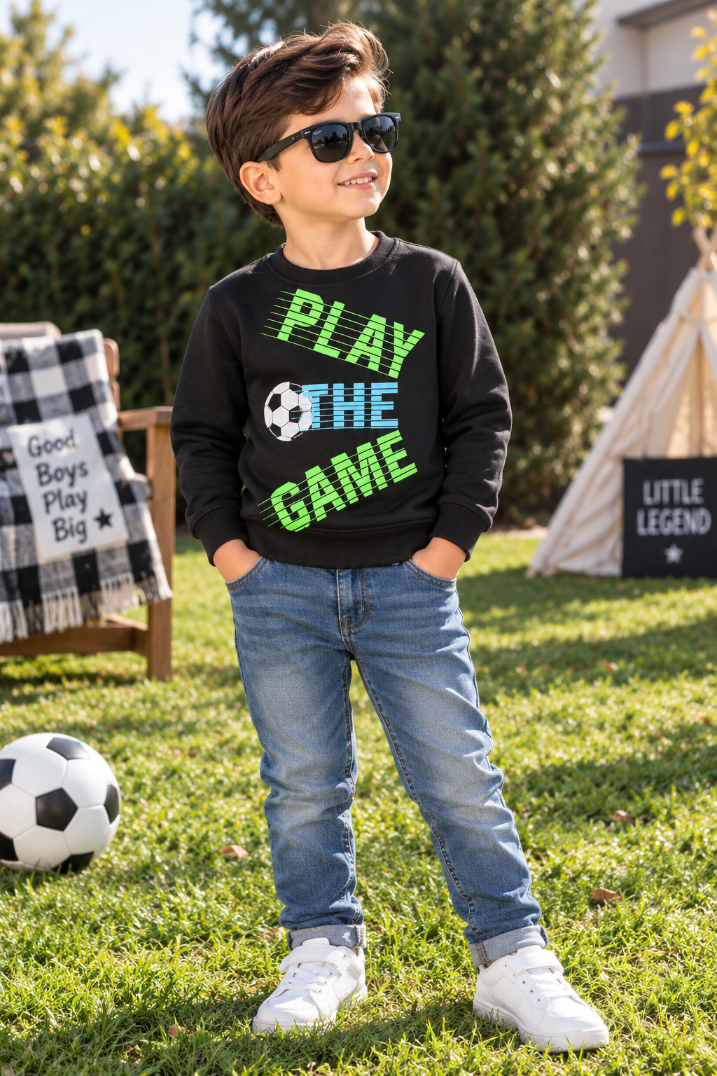 Boys Black Play The Game Printed Sweatshirt | Reekaz