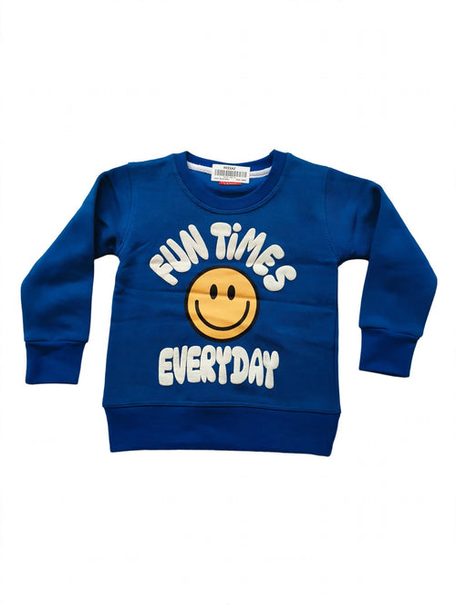 Boys Royal Blue Fun Time Smiley Sweatshirt | Reekaz