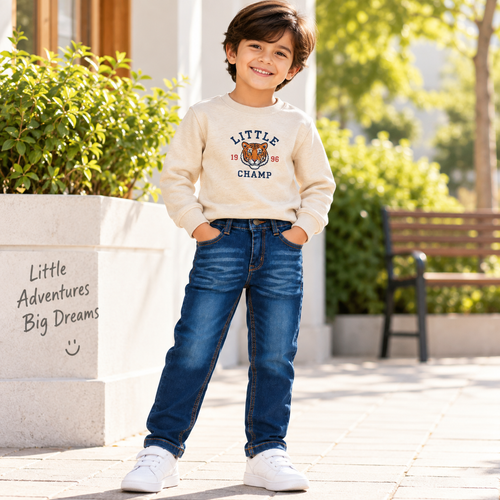 Boys Blue Straight Fit Denim Jeans with Whisker Fading