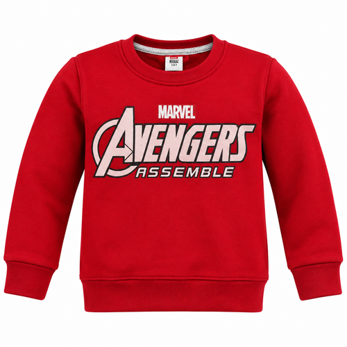 Boys Red Superhero Team Printed Full Sleeve Winter Sweatshirt
