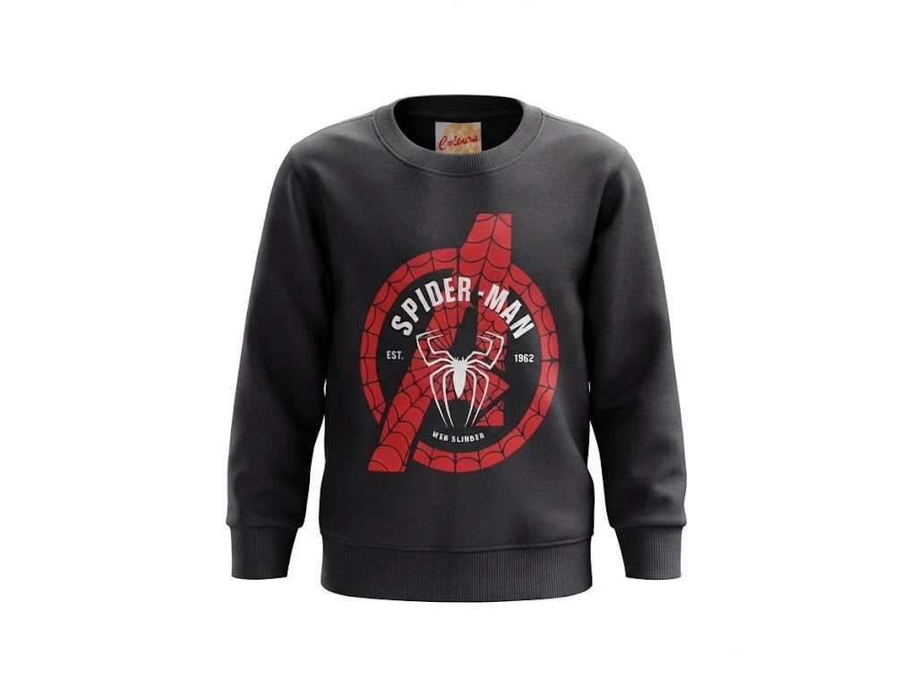 Boys Blue Web Slinger Superhero Printed Winter Sweatshirt