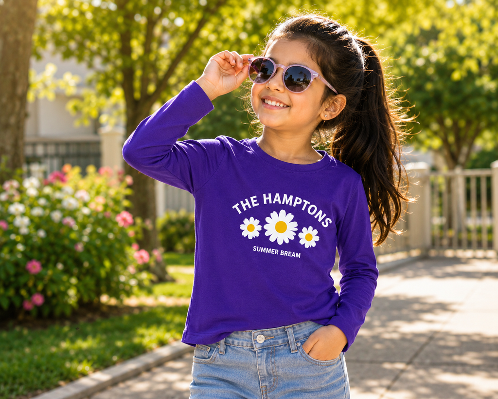 Reekaz Girls Purple Long Sleeve T-Shirt – The Hamptons Summer Dream Graphic Cotton Tee