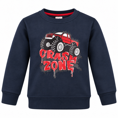 Boys Navy Crash Zone Monster Truck Printed Winter Sweatshirt
