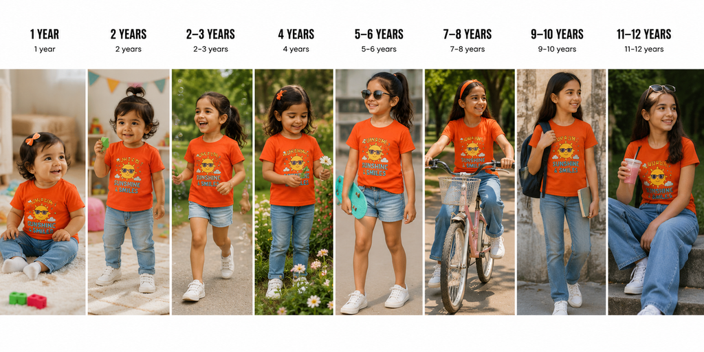 Sunshine & Smiles Girls Graphic T-Shirt - Orange | Soft Cotton Short Sleeve Tee