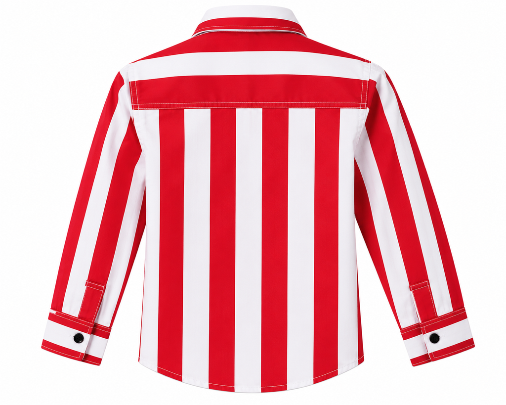 Reekaz Boys Red & White Striped Full Sleeve Button-Up Shirt | Smart Casual Cotton Shirt