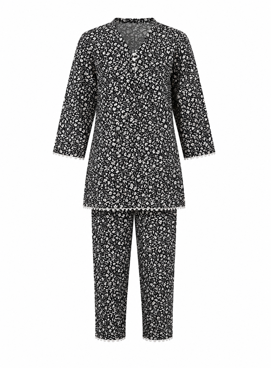Reekaz Girls Black & White Floral Printed Cotton Kurta & Trouser Co-Ord Set
