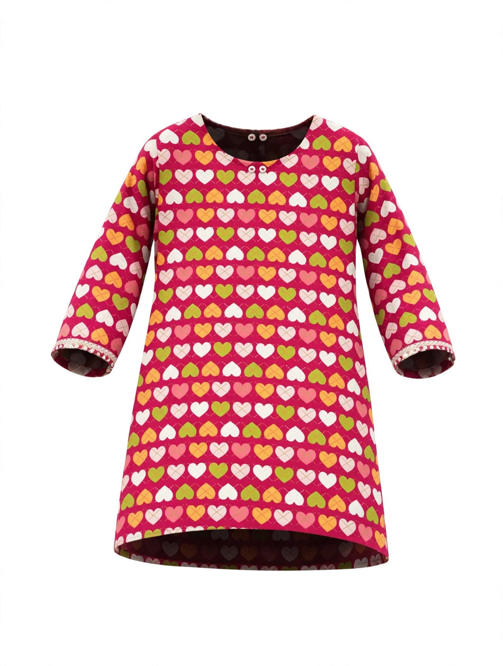 Reekaz Girls Pink Heart Printed Embroidered Kurta - Midseason Kurta