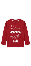 Reekaz Boys Red Full Sleeve T-Shirt – "Life is a Journey Enjoy the Ride" Graphic Cotton Tee