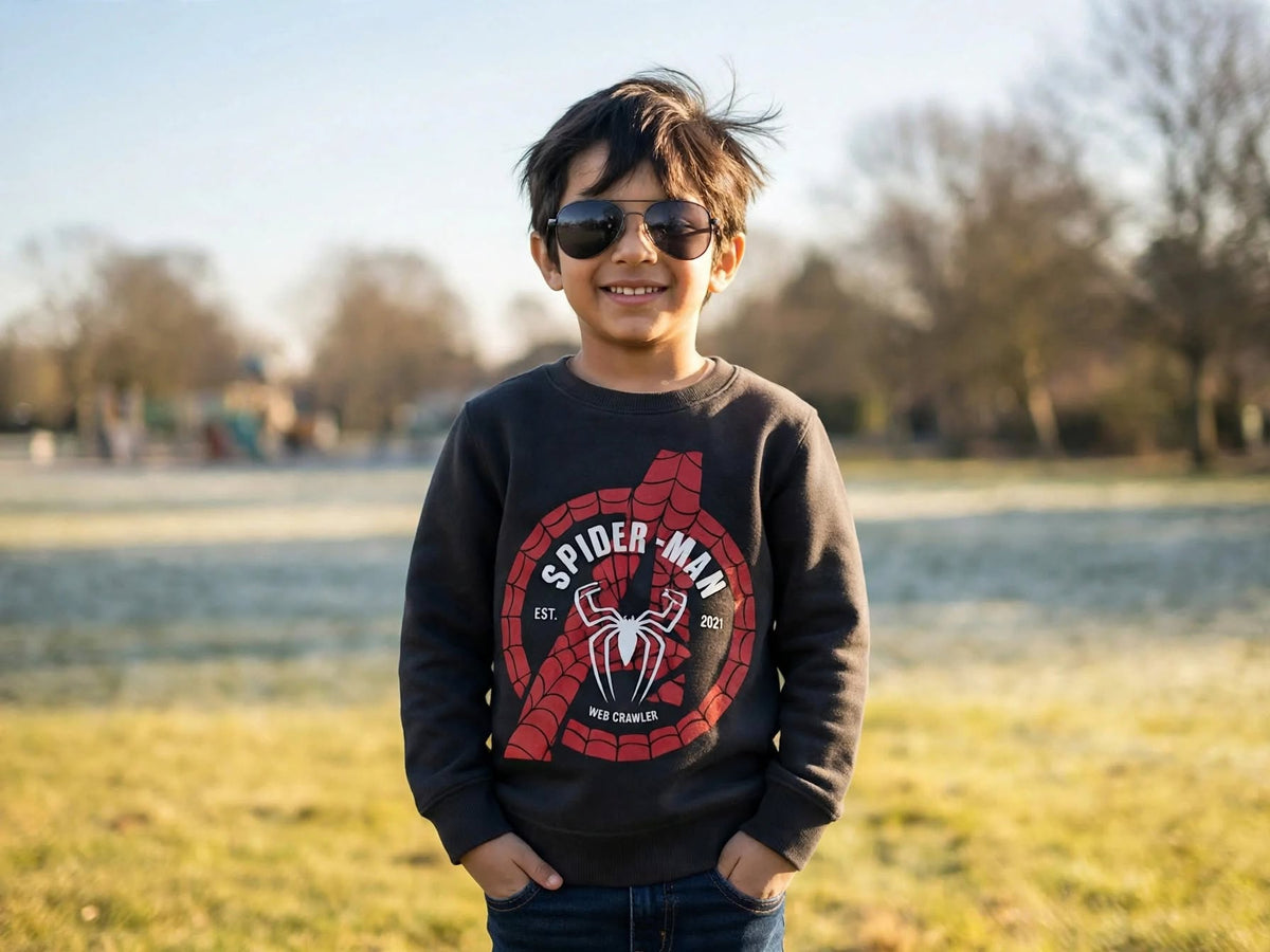 Boys Blue Web Slinger Superhero Printed Winter Sweatshirt