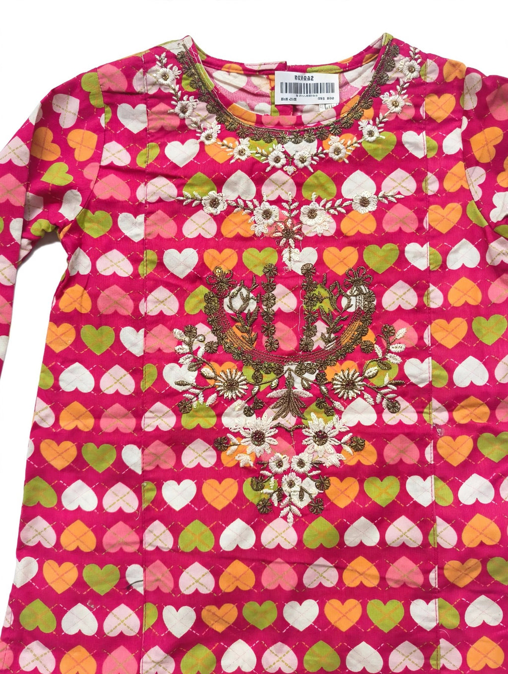 Reekaz Girls Pink Heart Printed Embroidered Kurta - Midseason Kurta