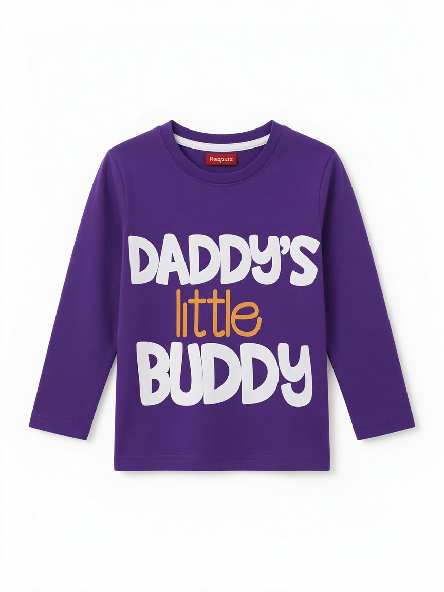 Daddy's Little Buddy Boys Long Sleeve Graphic T-Shirt - Purple | Soft Cotton Tee