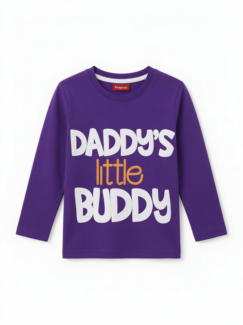 Daddy's Little Buddy Boys Long Sleeve Graphic T-Shirt - Purple | Soft Cotton Tee